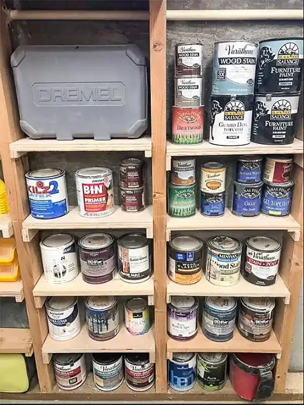 Paint storage shelves in between studs