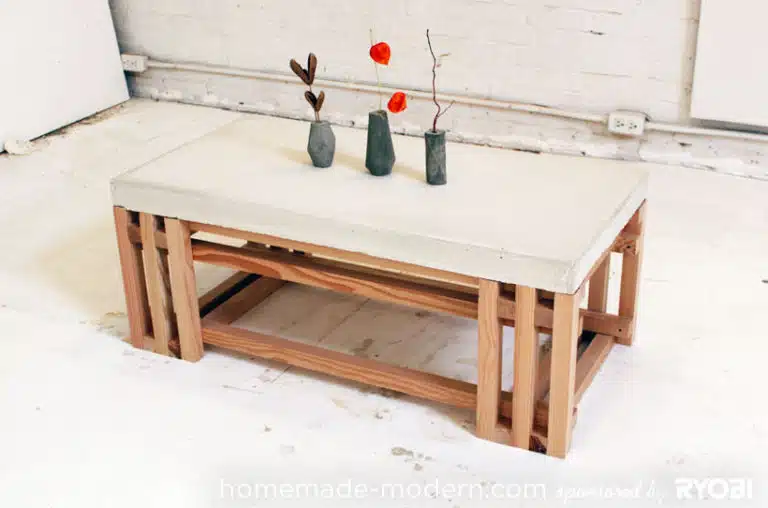 DIY concrete top coffee table made by Home Made Modern